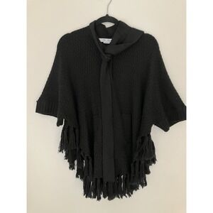 For Joseph Neck Tie Tassel Sweater Poncho Size OSFM In Black